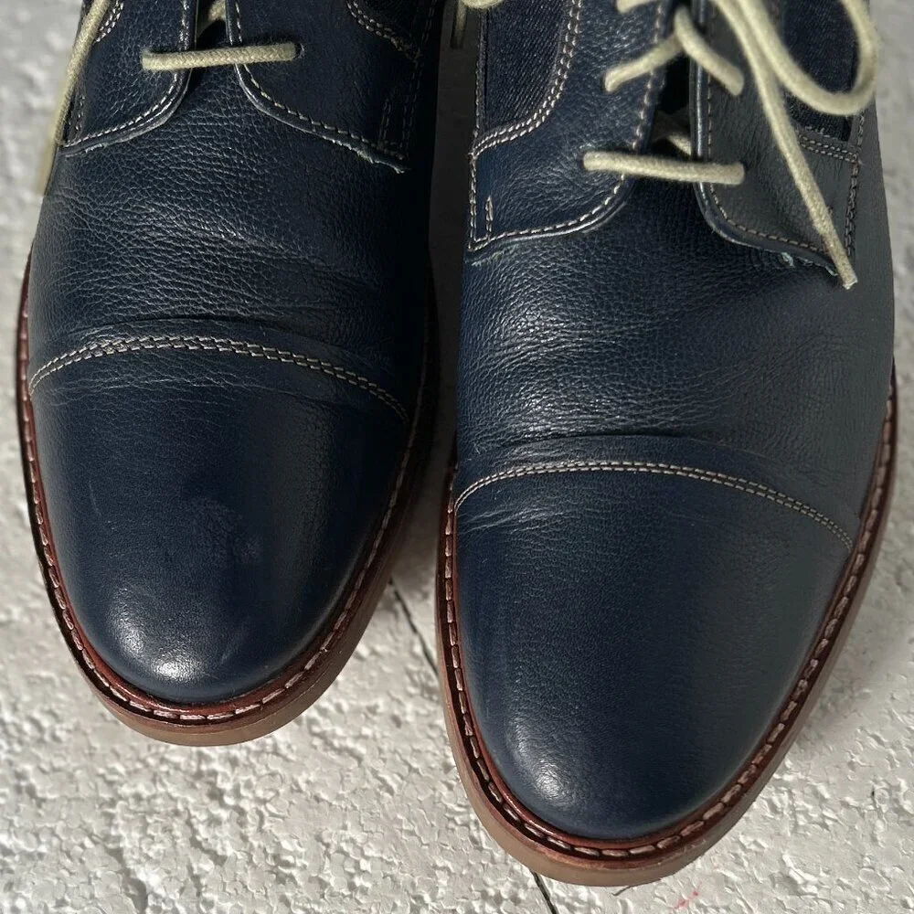 Ben Sherman SZ 8 Navy Leather & Denim Oxford Office Casual Preppy Old Money